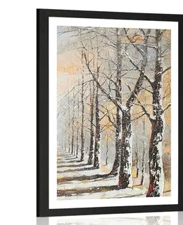 Příroda Plakát s paspartou zimní alej stromů