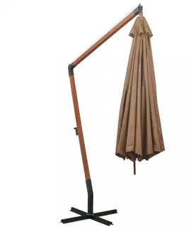 Zahradní slunečníky a doplňky Závěsný slunečník s dřevěnou tyčí Ø 350 cm Dekorhome Šedohnědá taupe