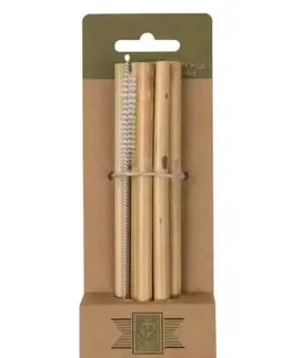 Příbory Set 6ks bambusová brčka se štětečkem - Ø1*20cm Esschert design C2128