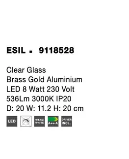 Designová nástěnná svítidla NOVA LUCE nástěnné svítidlo ESIL čiré sklo mosazný zlatý hliník LED 8W 230V 3000K IP20 9118528