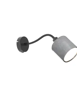 Nastenna svitidla Nástěnná lampa černá s šedým stínidlem vypínačem a flex ramenem - Merwe