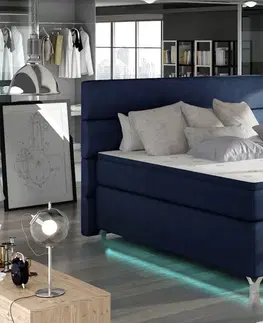 Postele Artelta Manželská postel AMADEO Boxspring s LED osvětlením | 140 x 200 cm Barva: BAO 18 - Ontario 81 (modrá)