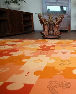 Koberce a koberečky Dywany Lusczow Dětský koberec PUZZLE oranžový, velikost 100x150