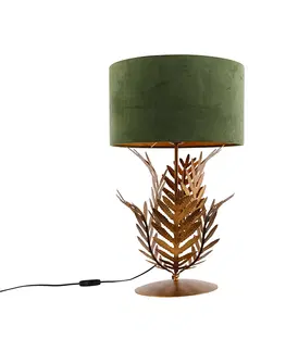 Stolni lampy Vintage stolní lampa zlatá s velurovým odstínem zelené 35 cm - Botanica