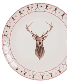 Talíře Porcelánový jídelní talíř s jelenem Cosy Lodge - Ø 26cm Clayre & Eef OLFP