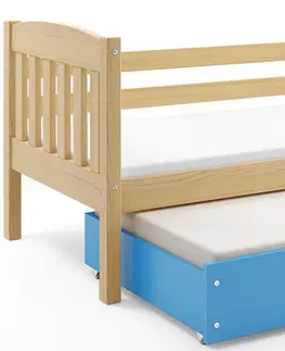 Postele BMS Dětská postel KUBUŠ 2 s přistýlkou | borovice Barva: Borovice / modrá, Rozměr: 200 x 90 cm