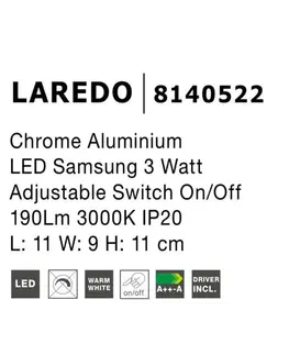 LED bodová svítidla Nova Luce Moderní nástěnná LED lampička Laredo s nastavitelným spotem - 3 W LED, chrom NV 8140522
