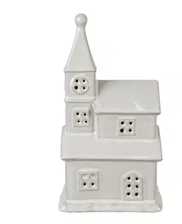 Svícny Béžový dekorativní porcelánový kostel s Led světýlky Christmas House - 13*9*23 cm Clayre & Eef 6CE1590