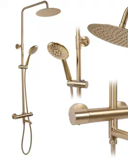 Sprchy a sprchové panely Sprchový set s termostatem Rea Lungo zlatý - vanová baterie, dešťová a ruční sprcha