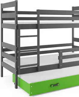 Postele BMS Dětská patrová postel ERYK 3 s přistýlkou | šedá Barva: Šedá / zelená, Rozměr: 200 x 90 cm
