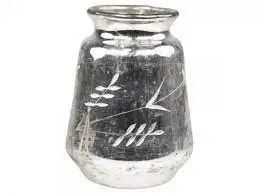 Dekorativní vázy Stříbrná antik skleněná dekorační váza Silb -  Ø 11*15cm Chic Antique 71249-12