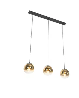 Zavesna svitidla Art Deco závěsná lampa černá se zlatým podlouhlým 3-světlem - Pallon