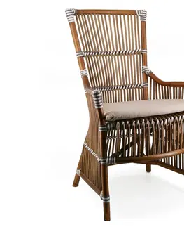 Luxusní a stylové zahradní židle Estila Zahradní ratanová židle Gaul Garden v hnědé barvě s opěrkami na ruce a podsedákem 100cm