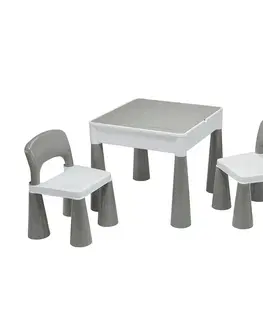 Hračky na zahradu NEW BABY - Dětská sada stoleček a dvě židličky šedo-bílá