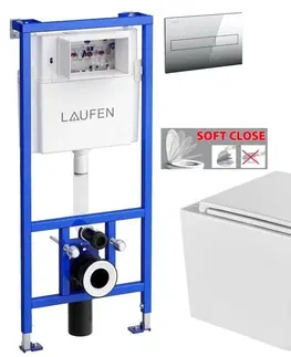 Záchody LAUFEN Rámový podomítkový modul CW1 SET s chromovým tlačítkem + WC INVENA FLORINA WITH SOFT, včetně soft/close sedátka H8946600000001CR FL1