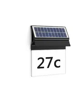 LED venkovní nástěnná svítidla Philips Enkara solární venkovní LED osvětlení domovního čísla 0,2W 17lm 2700K IP44, černé