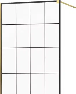 Sprchové zástěny MEXEN/S KIOTO Sprchová zástěna WALK-IN 140x200 cm 8 mm, zlatá, černý vzor 1 800-140-101-50-77