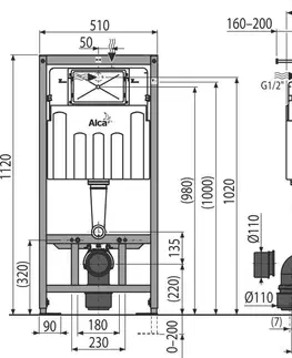 Záchody ALCADRAIN Sádromodul předstěnový instalační systém bez tlačítka + WC REA CARLO MINI RIMLESS ČIERNY MAT + SEDADLO AM101/1120 X MM1