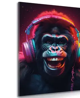 Obrazy párty zvířata se sluchátky Obraz gorila se sluchátky