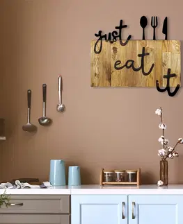 Bytové doplňky a dekorace Wallity Nástěnná dřevěná dekorace EAT hnědá/černá