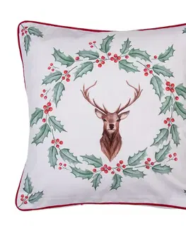 Dekorační polštáře Povlak na polštář s motivem jelena Holly Christmas - 40*40 cm Clayre & Eef HCH21
