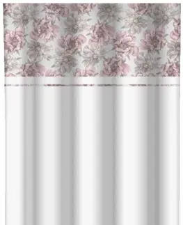 Hotové závěsy Bílý dekorativní závěs s potiskem růžových pivoněk