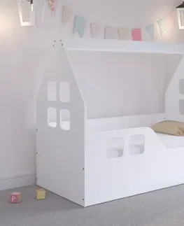 Dětské postele Dětský domeček na postel 140 x 70 cm bílý levý