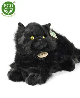 Hračky RAPPA - Plyšová kočka černá ležící 30 cm ECO-FRIENDLY