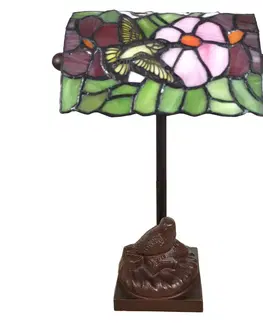 Stolní lampy na noční stolek Clayre&Eef Stolní lampa 6008, styl Tiffany ptačí motiv