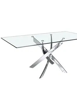 Designové a luxusní jídelní stoly Estila Skleněný jídelní stůl Urbano s chromovými nožičkami obdélníkový 140-180cm