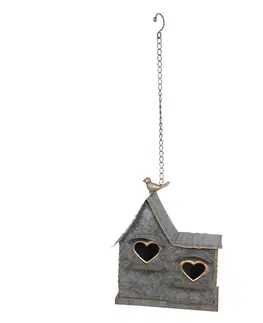 Obrazy Kovová závěsná dekorace ptačí budky se srdcem - 25*12*25 cm Clayre & Eef 6Y4178