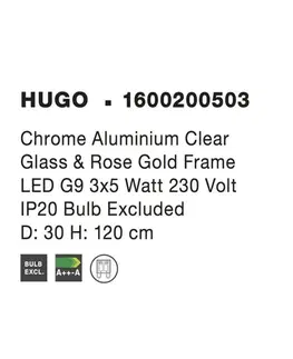 Designová závěsná svítidla NOVA LUCE závěsné svítidlo HUGO chromovaný hliník čiré sklo a růžový zlatý rám G9 3x5W IP20 bez žárovky 1600200503