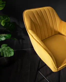 Barové židle LuxD Designová barová židle Esmeralda hořčičný samet