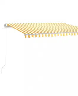 Zahradní markýzy Ručně zatahovací markýza s LED světlem 400x350 cm Dekorhome Bílá / žlutá