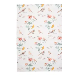 Utěrky Bílá bavlněná kuchyňská utěrka s ptáčky a květy - 47*70 cm Clayre & Eef KT042.050