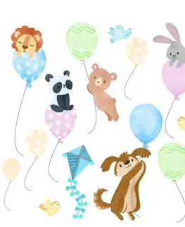 Zvířátka Veselá nálepka do dětského pokoje zvířátka na balonech