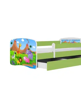 Dětské postýlky Kocot kids Dětská postel Babydreams safari zelená, varianta 70x140, se šuplíky, s matrací