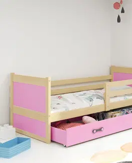 Postele Detská posteľ RICO 1 / BOROVICA 185x80 Barva: Růžová