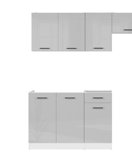 Kuchyňské linky Kuchyně JAMISON 180/230 cm bez pracovní desky, bílá/světle šedý lesk