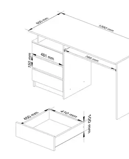 Psací stoly Ak furniture Volně stojící psací stůl CLP 135 cm bílý/černý akryl vysoký lesk
