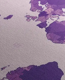 Obrazy na korku Obraz na korku detailní mapa světa ve fialové barvě