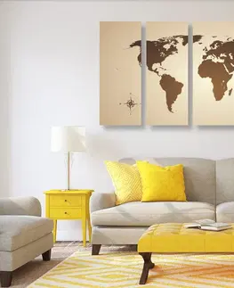 Obrazy mapy 5-dílný obraz mapa světa v odstínech hnědé
