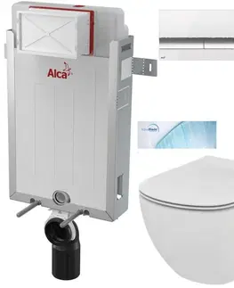 Záchody ALCADRAIN Renovmodul předstěnový instalační systém s bílým/ chrom tlačítkem M1720-1 + WC Ideal Standard Tesi se sedátkem SoftClose, AquaBlade  AM115/1000 M1720-1 TE1