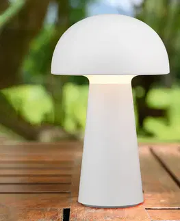 Venkovní osvětlení terasy Reality Leuchten LED stolní lampa Lennon IP44, baterie, dim, bílá