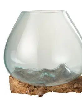 Dekorativní vázy Váza z recyklovaného skla na dřevu Gamal XL - 33,5*28*24,5 cm J-Line by Jolipa 1734