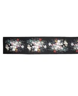 Ubrusy Černý běhoun na stůl s květy - 35*180 cm Clayre & Eef KT065.007