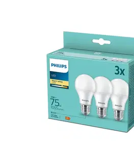 Žárovky Philips LED sada žárovek 3x10W-75W E27 1055lm 2700K set 3ks, bílá