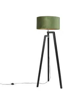 Stojaci lampy Stojací lampa stativ černá se zeleným odstínem a zlatem 50 cm - Puros