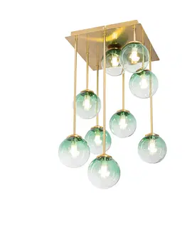 Stropni svitidla Stropní svítidlo ve stylu Art Deco zlaté se zeleným sklem 9 světel - Athens