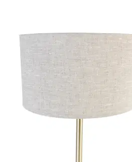 Stolni lampy Klasická stolní lampa mosaz se stínidlem světle šedá 35 cm - Simplo